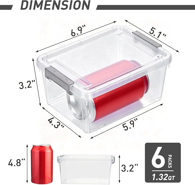 Citylife 1.3 QT 6 Pack Small Storage Bins Plastic Storage Container Stackable Box with Lids for Organizing, Clear White - Image 2