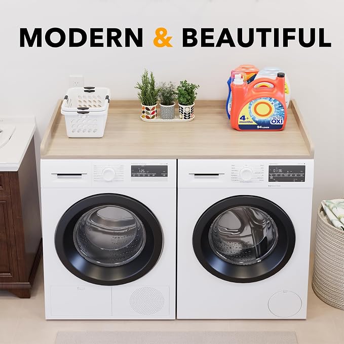 SpaceAid Washer Dryer Countertop, Laundry Wood Shelf Topper with Edge, 54" Width x 27.5" Depth Cover Guard Organizer for Washer and Dryer Laundry Hamper Counter Storage Organization (Oak) - Image 6