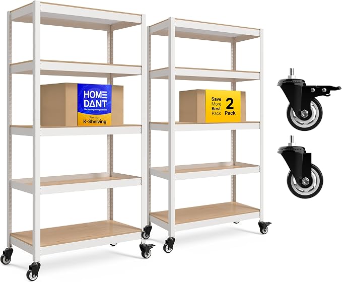 HOMEDANT House 36.2" W 5 Tier Heavy Duty Garage Shelving Adjustable Metal Rack Storage Shelves Standing Shelf Unit Organizers Pantry Closet Office White 2Pack by TheBestOrganizingSolution
