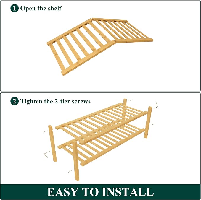 Smiry Bamboo Shoe Rack for Closet, 2 Tier Wooden Stackable Shoe Organizer, Free Standing Shoes Storage Shelf for Entryway, Front Door Entrance, Natural - Image 6