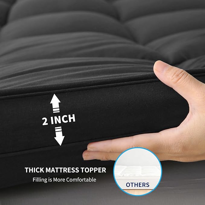 Thick Mattress Topper Twin with Deep Pocket, Extra Pillow Top Mattress Pad, Breathable & Cooling Mattress Cover, Fits 8-21 Inch, Soft Support for Back Pain Relief, Mattress Protector (Twin, Black)