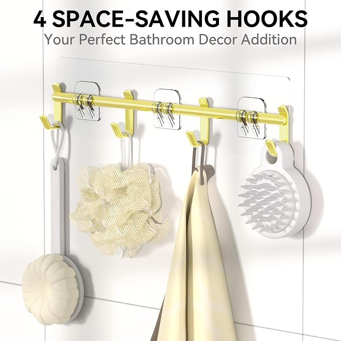 YASONIC Shower Caddy, 6 Pack Large Capacity Bath Organizer with Soap Holder and 12 Hooks, Rustproof Shower Shelves for Inside Shower, No Drilling&Sleek Bathroom Organizers and Storage Gold - Image 5