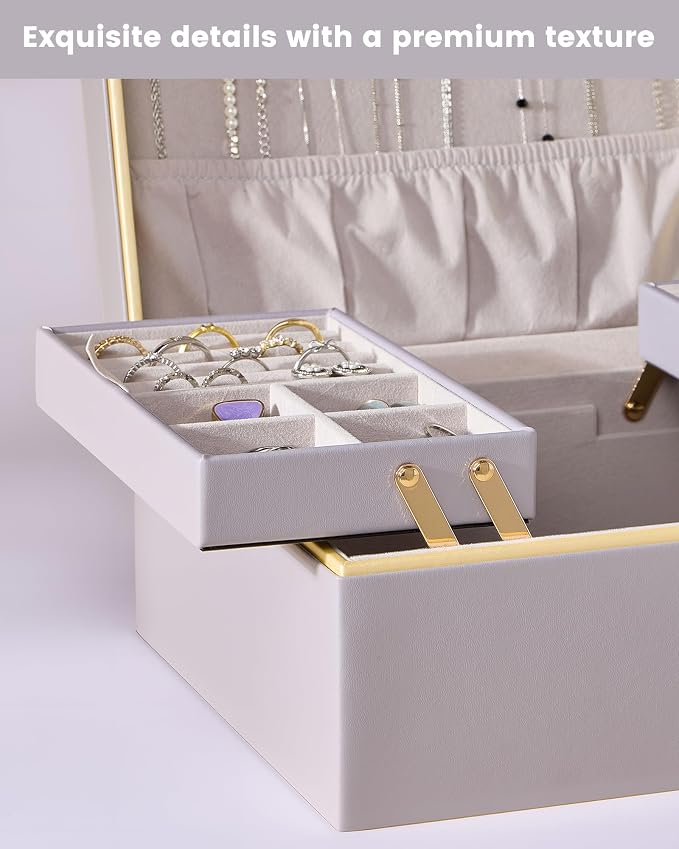 Lolalet Jewelry Box Organizer for Women Girls, 2 Layer Jewelry Organizers and Storage for Necklace Earrings Rings Bracelets, Large Jewellery Holder Case Birthday Mothers Day Gifts -HazePurple - Image 5
