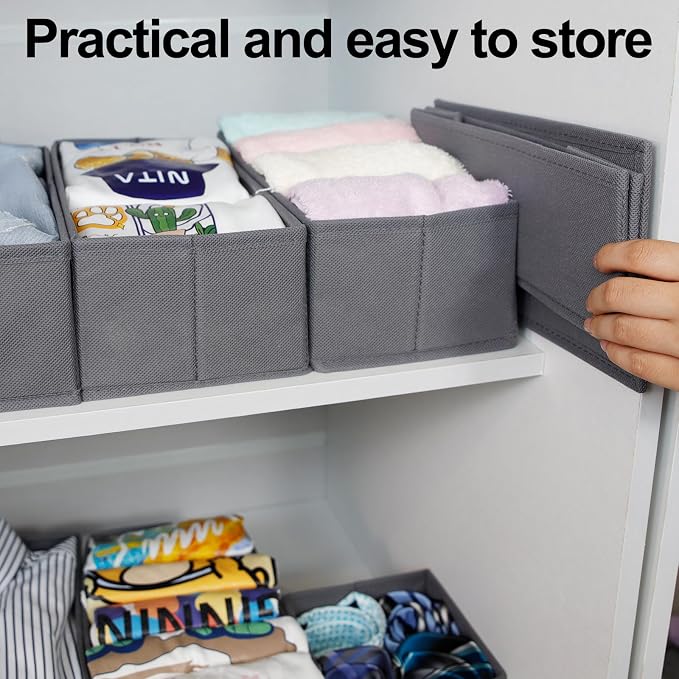 homyfort 12 Pack Dresser Drawer Organizers and Storage Bins for Clothing, Baby Clothes, Bra, Underwear, Socks (Grey) - Image 7