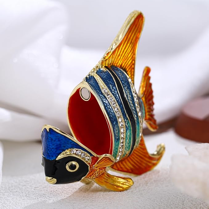 Hand Painted Animal Trinket Box for Home Decor, Hinged Jewelry Organizer Storage, Unique Personalized Collectible Keepsake Figurine Handmade Decorative Ornament Gifts (Angelfish) - Image 3