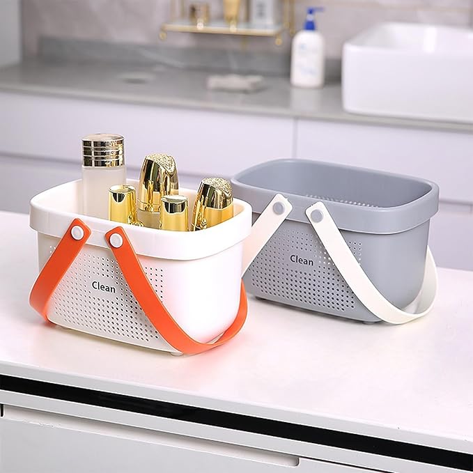 JiatuA Plastic Storage Basket with Handle Portable Shower Caddy Tote Organizer Basket Bin for Bathroom Kitchen Dorm Room Bedroom, Small Grey - Image 2