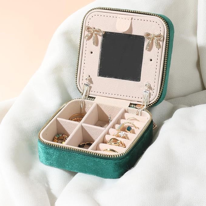 Plush Velvet Jewelry Box,Travel Jewelry Case with Mirror, Jewelry Organizer,Gift for Women Girls,1Pack - Image 3