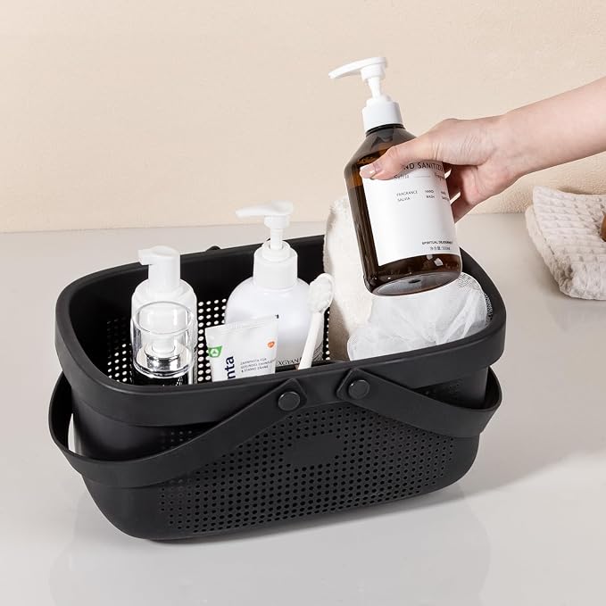 JiatuA Plastic Storage Basket with Handle Portable Shower Caddy Tote Organizer Basket Bin for Bathroom Kitchen Dorm Room Bedroom, Black - Image 5