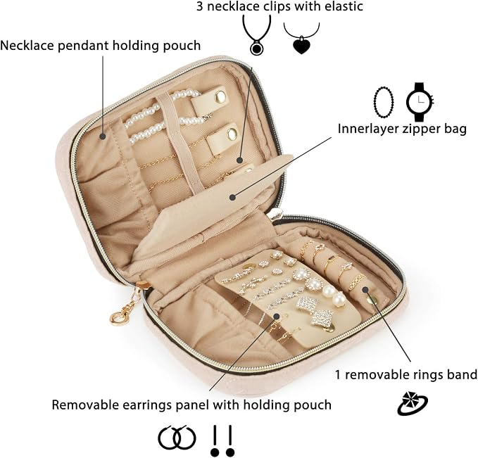 BAGSMART Travel Jewelry Organizer Case Small Jewelry Roll for Journey-Rings, Necklaces, Earrings, Bracelets, Soft Pink - Image 2