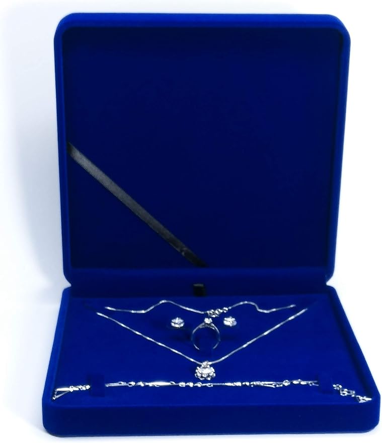 Jewelry Set Velvet Box Necklace Earring Ring Necklace Bracelet Gift Display Case Wedding Jewelry Storage Holder (Royal Blue) - Image 3