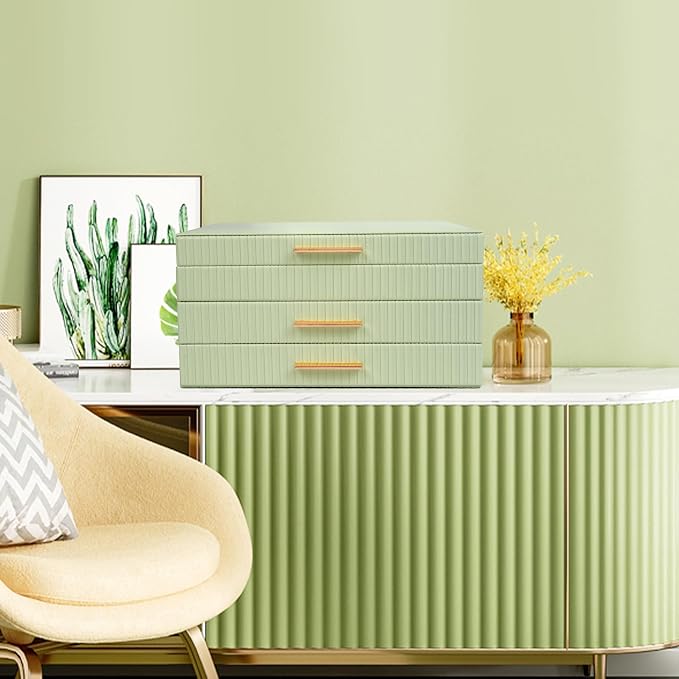 Dajasan Jewelry Box Organizer, 3-Tier Jewelry Storage with 2 Drawers, Large Jewelry Boxes for Women, PU Leather Surface with Texture, Gift Idea, Modern Style, 10.71 x 7 x 5.6 Inches (Avocado Green) - Image 5
