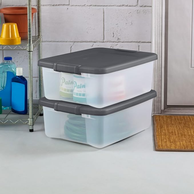 Sterilite 18-Pack Plastic Storage Bins w/ Lids, Shelf Totes Clear Containers, 25 Qt, Gray - Image 5