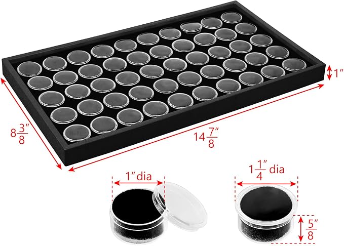 Ikee Design Black Foam Gem Jars Showcase Stackable Display Tray for Collectibles, Home Organization Storage Box with 50 Gemstones and Bead Storage Jars - Image 2