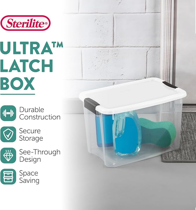 Sterilite 12-Pack 30 Quart Ultra Latch Box, Clear Storage Organizer Bins w/Latching Lids - Stackable Plastic Containers for Home Organization in Garage, Attic, Basement, and Closet - Image 2
