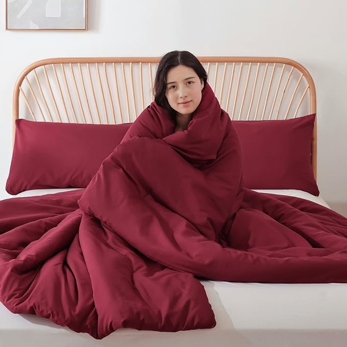 ROSGONIA King Size Comforter Set Dark Red,3pcs King Comforter Set(1 Boho Red Comforter & 2 Pillowcases) All Season Lightweight Bedspread Blanket Quilt