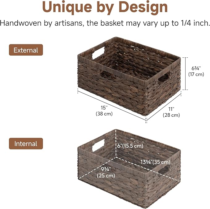 Storageworks Storage Baskets for Shelves, Wicker Shelf Baskets for Organizing, Large Basket with Handles, Storage Basket for Toy, Pantry Organizers, Water Hyacinth - Image 2