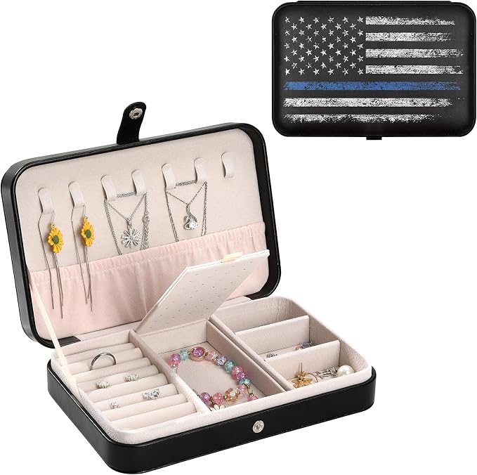 Jewelry Box Vintage American Flag Black Travel Jewelry Organizer for Women Portable Travel Jewellery Holder for Earring Ring Necklaces Birthday Valentines Easter Christmas Gift by Unknown