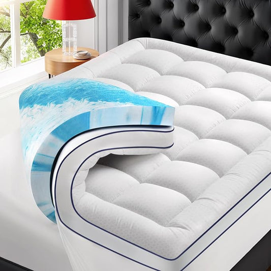 Premium Dual Layer 4 Inch Memory Foam Mattress Topper, 2 Inch Gel Memory Foam and 2 Inch Pillow Top Mattress Pad Cover for Back Pain, Extra Thick Comfort Support（California King 72"x84"）