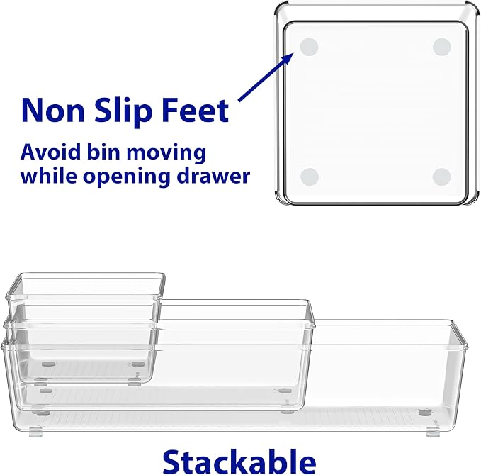 Simple Houseware 20 PCS Clear Plastic Drawer Organizers Set, 5-Size for Makeup, Bathroom, Bedroom and Office - Image 2