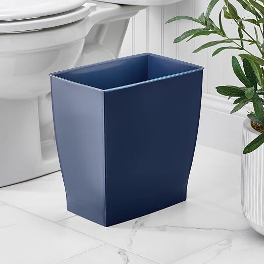 iDesign Small Plastic Bathroom Trash Can, Slim Rectangle Garbage Bin for Bedroom, Office, Dorm, 4-Pack, Navy Blue - Image 3