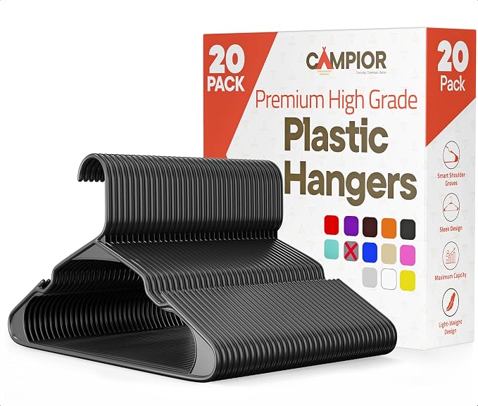 Gray Plastic Hangers 20 Pack– Heavy-Duty Plastic Hangers Slim and Space-Saving, Durable and Lightweight PP with Non-Slip Shoulder Notches for Slip Dresses, Suits, Jackets & Camisoles by Campior