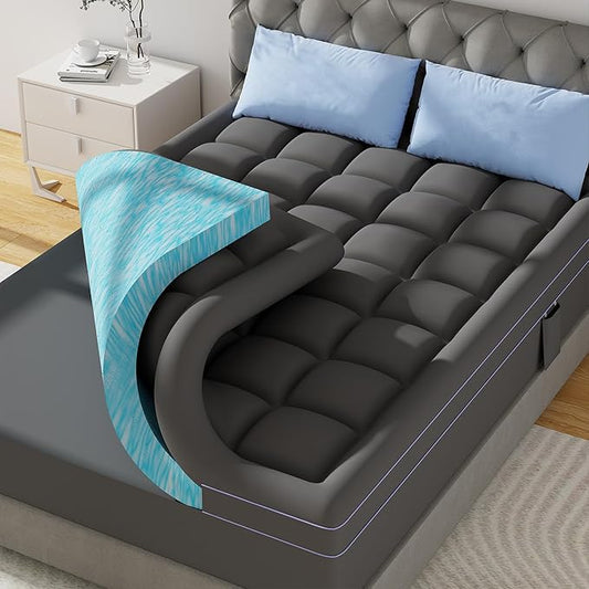 ABENE 3 Inch Dual Layer Memory Foam Mattress Topper Twin, 2 Inch Memory Foam Plus 1 Inch Down Alternative Pillowtop Mattress Pad, with Bedside Pocket, Support for Back Pain (Twin, Gray)