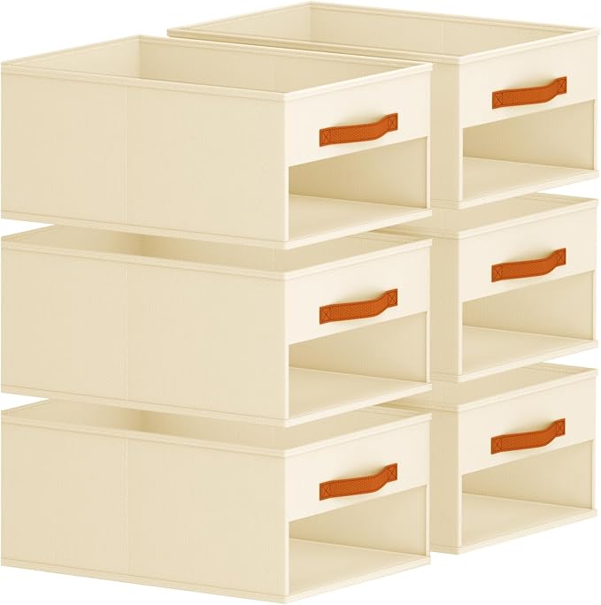 Homsorout Drawer Organizers and Storage - 6 Pack Foldable Pants Organizer with Clear Window & Handles, Fabric Closet Organizer for Clothes, Jeans, Sweaters, Towels, T-shirt, Scarf (Beige) - Image 9