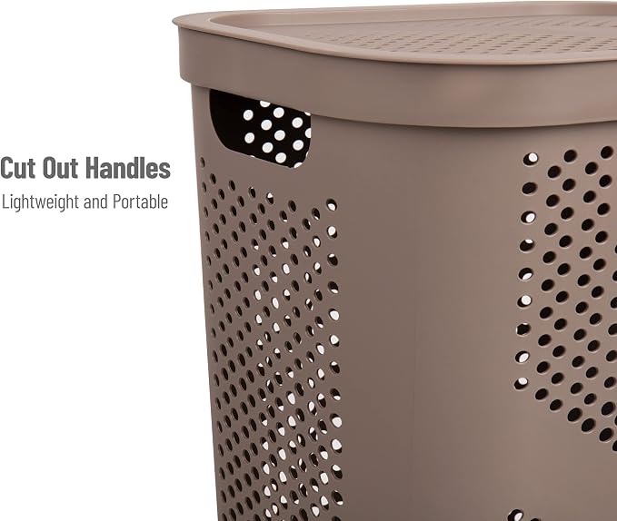 Mind Reader 60L Slim Laundry Hamper, Clothes Basket, Lid, Ventilated, Plastic, Set of 2, Tan - Image 4