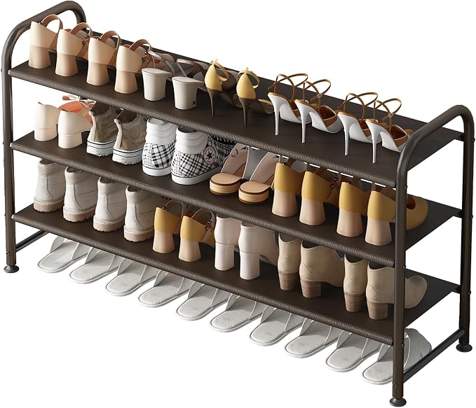 INGIORDAR Shoe Rack 3 Tier Long Storage Organizer Wide Metal Shoe Shelf for Closet Entryway Brown by INGIORDAR