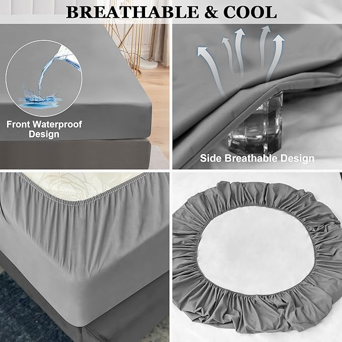 1 Piece Waterproof Mattress Protector Alaskan King Size Fits Up to 18" Inch Deep Pocket Pad Cover Fitted Style Super Soft Terry Fabric Vinyl-Free Elephant Grey Solid