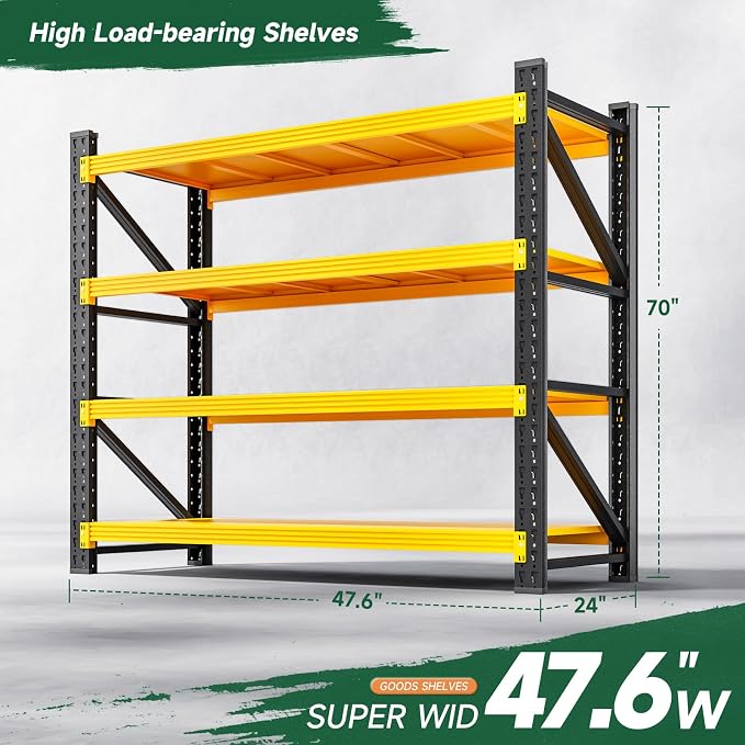Letaya 3000LBS Heavy Duty Storage Shelves,70" H Metal Garage Shelving Units,4 Tier Large Tall Industrial Shelving,Adjustable Utility Rack Shelf for Warehouse,Basement (Yellow, 48" W x 24" D x 70" H) - Image 2