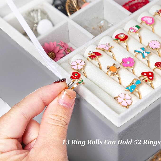 QBestry Earring Jewelry Box for Women Girls Stud Organizers, 5 Layers Grey Jewelry Organizer Box with Lock Necklaces and Earrings Holder Jewelry Box with Earring Organizer for Women Girls Xmas Gifts - Image 5