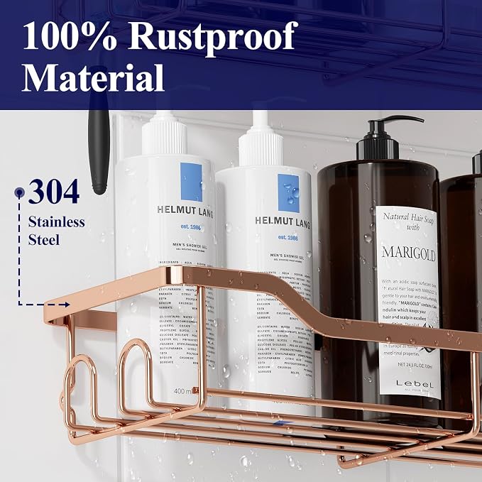 Kitsure Shower Caddy Large - Adhesive Shower Organizer, Stainless Steel Shelf for Inside Shower, No Drill Bathroom Organizers and Storage, Home Decor Accessories, 2 Pack, Rose Gold - Image 3