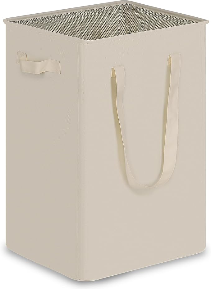 efluky Slim Laundry Basket, Narrow Laundry Hamper with Handles, Collapsible Dirty Clothes Hamper, Tall Laundry Bin for Laundry Room, Dorm and Bedroom, 90L Beige by efluky