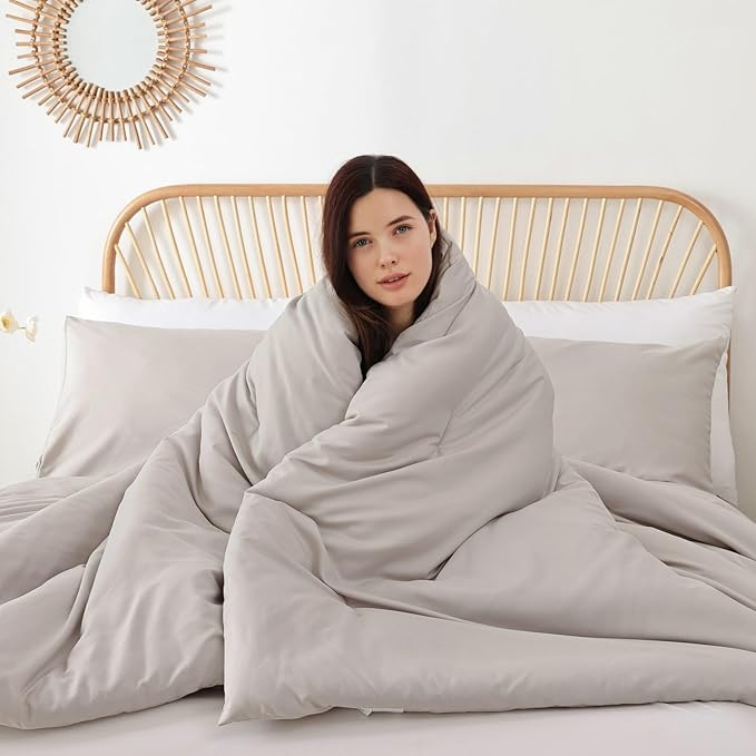 ROSGONIA King Size Comforter Set Linen Grey, 3pcs(1 Boho Comforter & 2 Pillowcases) Soft Lightweight Bedding Blanket All Season Bedspreads Quilt
