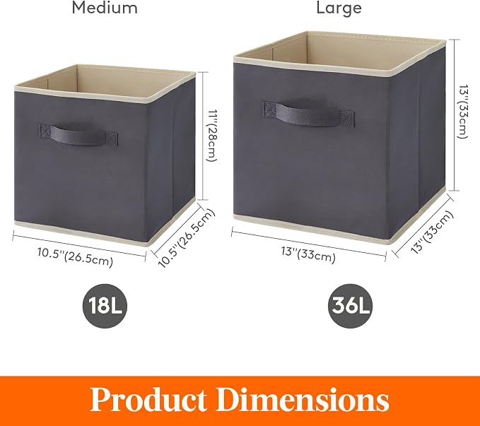 Lifewit Storage Cubes, Foldable Decorative Fabric Storage Baskets for Organizing Home Organizers with Handles for Shelves, Closet, 13 Inch Bins, 36L Gray, 10 Packs - Image 2