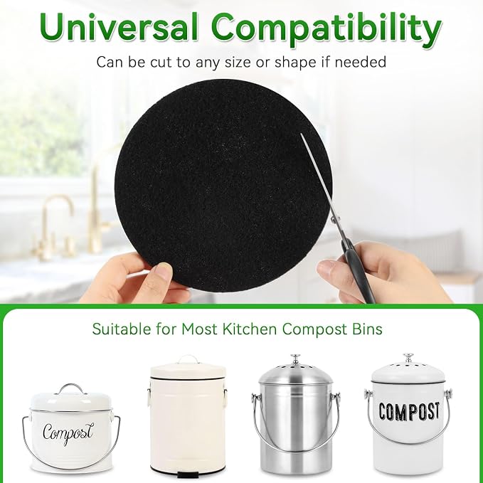 10 Pack Charcoal Filters for Compost Bucket, Compost Filters for Countertop Bin, Odor-Absorbing Activated Charcoal Replacement for Kitchen, Home Bucket Compost Bin Refill, 6.7 Inch - Image 3