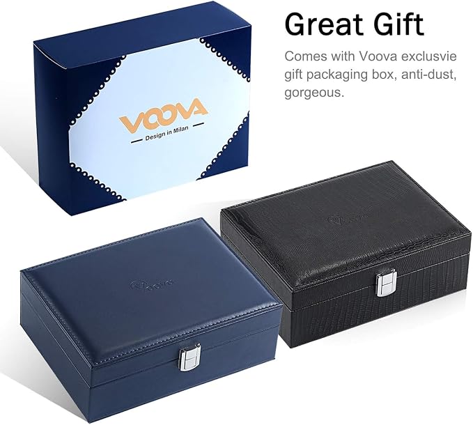 Voova Jewelry Box Organizer for Women Girls, 2 Layer Large Men Jewelry Storage Case,PU Leather Display Jewellery Holder with Removable Tray for Necklace Earrings Rings Bracelets，Vintage Gift，Navy Blue - Image 7