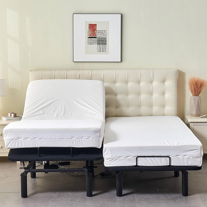 Zippered Split California King Mattress Protector for Adjustable Beds Waterproof 6-Sided Cal King Mattress Encasement Complete Cover