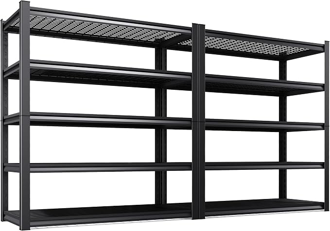 2 Pack-46 ''W Storage Shelves, 71‘’H Garage Shelving, Adjustable Garage Shelves, 3000lbs Heavy Duty Shelving ,5 Tier Garage Storage Shelves,Easy-To-Install Metal Shelf Storage Rack Shelving Unit by KORVENA