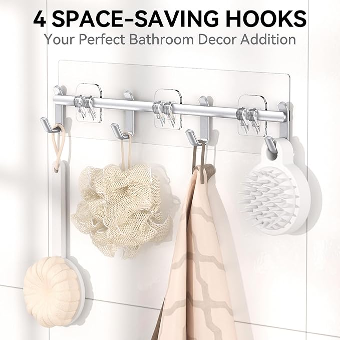 YASONIC Shower Caddy, 6 Pack Large Capacity Bath Organizer with Soap Holder and 12 Hooks, Rustproof bathroom Shelves for Inside Shower, No Drilling&Sleek Bathroom Organizers and Storage Silver - Image 4
