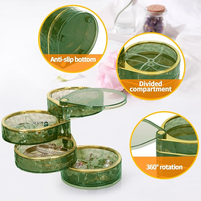 LETURE 4-Layers Rotatable Jewelry Organizer Storage Box, Clear Jewelry Holder Case for Ring Earring Necklaces Bracelets Makeup Hair Accessories - Image 6