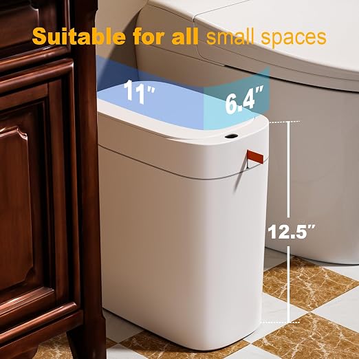 MOPUP Bathroom Trash Can, Automatic Bagging Garbage Can, 3.5 Gallon Slim Smart Small Plastic Trash Bin, Narrow Motion Sensor Trash Can for Bedroom, Office White - Image 5