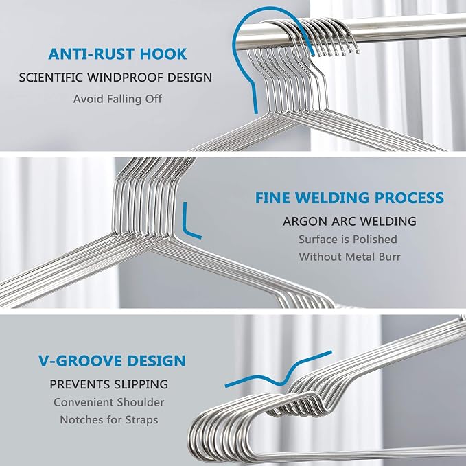 Fayleeko Stainless Steel Wire Coat Hangers - Heavy Duty, Ultra Thin, Space Saving (10 pack, 17.7 Inch) - Image 4