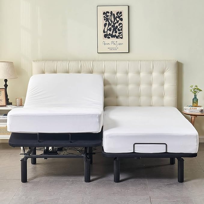 Kingnex Waterproof Split California King Mattress Protector for Adjustable Bed 2 Cali Twin XL 36x84 Soft Noiseless Jersey Fitted Matress Cover with Deep Pocket
