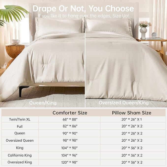 MUXHOMO Beige Oversized King Comforter Sets, All Season Ultra Soft Down Alternative Bedding - 3 Piece Lightweight Bed Set Includes 1 Comforter (120"x98") and 2 Pillow Shams (20"x36")