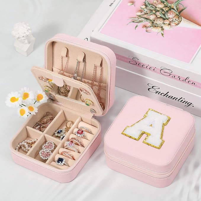 CHMI Pink Travel Jewelry Box, Organizer - Women's & Girls' Gifts for Birthdays, Christmas - Initial Q - Image 4