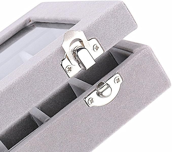 24 Grids Velvet Glass Ring Earrings Jewelry Box Earrings Organiser Storage Holder Display Case - Image 6