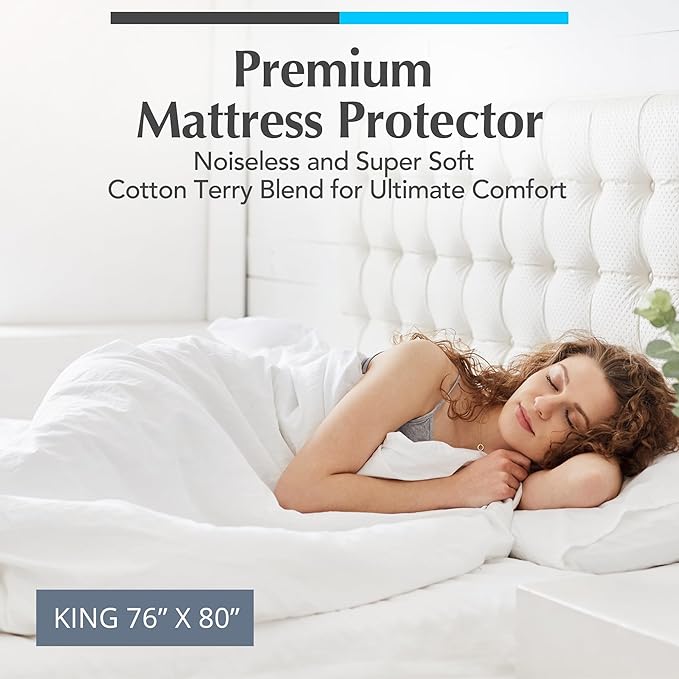 Handy Laundry Waterproof Mattress Protector – Breathable, Machine-Washable Mattress Cover – Perfect for Kids, Adults, and Pets – Extends Mattress Life. (King Size)