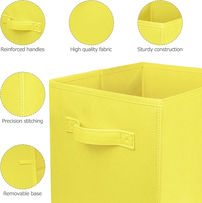 3 Pcs Storage Cubes, 10.5 Inch Collapsible Storage Bins, Fabric Foldable Bins for Organization, Durable Storage Bins for Closet, Shelves, Offices (Yellow) - Image 5